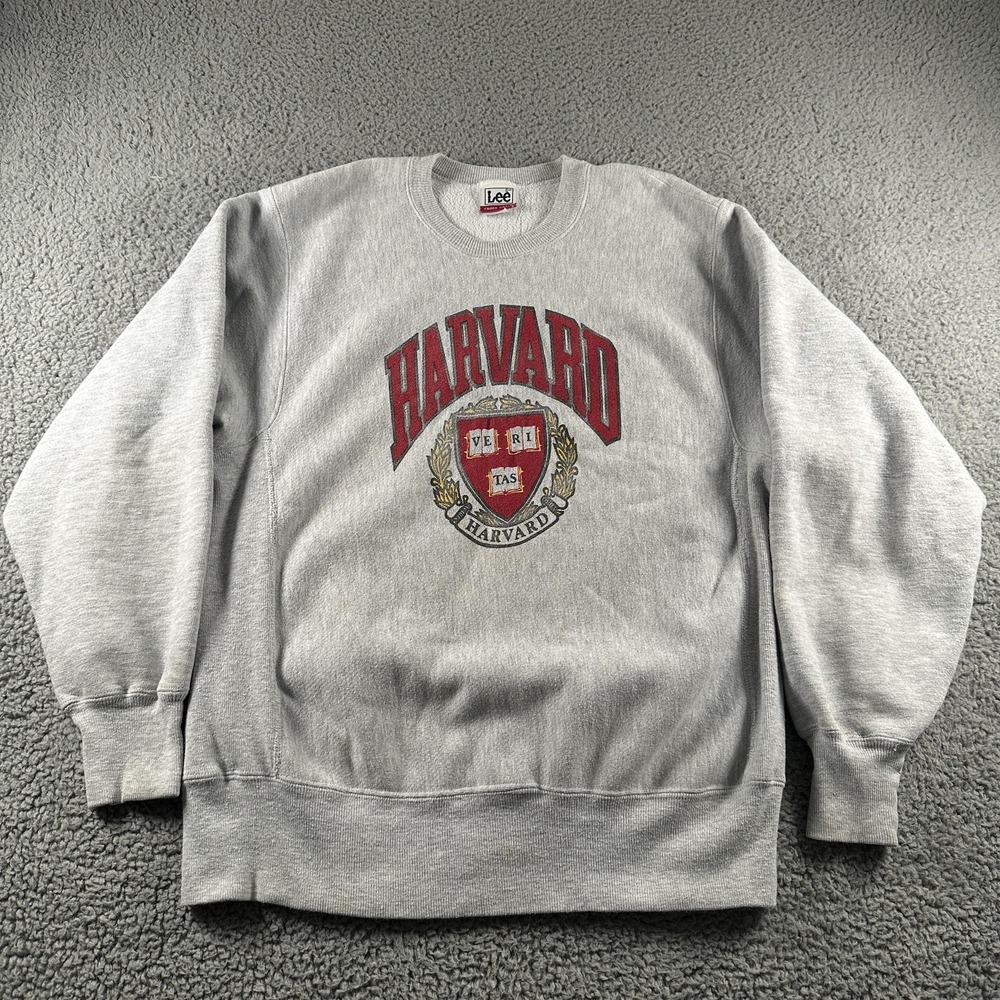 Vintage Harvard Crimson Sweatshirt Mens Large Gray College Lee Made USA 90s